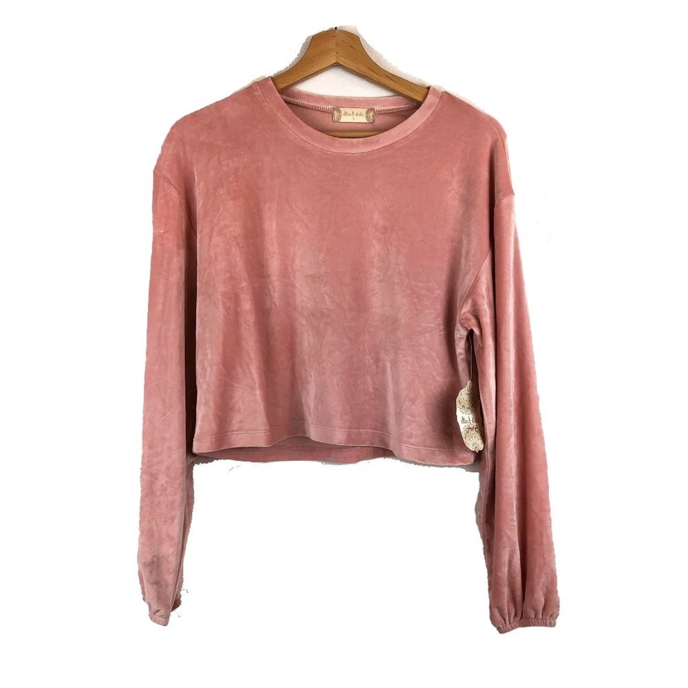 NWT Altar'd State Baby Pastel Pink Crop Long Sleeve Velour Sweatshirt S